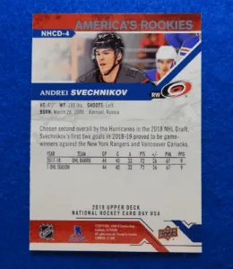 Andrei Svechnikov Carolina Hurricanes rookie card Andrei Svechnikov Upper Deck Rookie Card