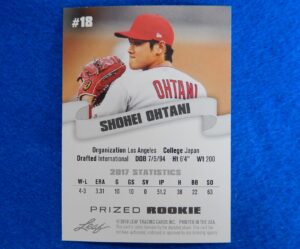 Shohei Ohtani Leaf  Prized Rookie Baseball Card