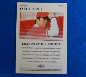 Shohei Ohtani Leaf Premier Rookie Baseball Card