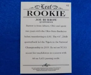 Joe Burrow Leaf Exclusive Rookie Card #02 Joe Burrow Leaf Exclusive Rookie Card #02