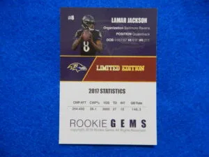 Lamar Jackson Baltimore Ravens Rookie Gems Card Lamar Jackson Baltimore Ravens Rookie Gems Card