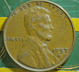 Mint Error Coin: 1957-D Lincoln Wheat Cent, "BIE" Die Chip