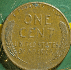 1957-D Lincoln Wheat Cent "BIE" Die Chip Error Coin