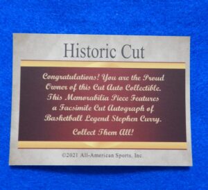 Stephen Curry Inkredible Ink Facsimile Autograph Basketball Card Stephen Curry Historic Cut Facsimile Autograph Basketball Card