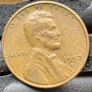 1957-D Lincoln Wheat Cent Filled B Die Chip Error