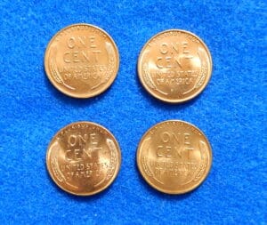 Lot of 4 UNCIRCULATED 1950's Lincoln Wheat Cents including 1954S