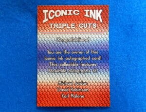 Michael Jordan Iconic Ink Triple Cuts Basketball Card w/Malone & Robinson