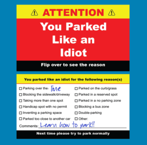 You Parked Like an Idiot, Bad Parking Cards - Lot of 25