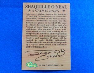 SHAQUILLE O'NEAL Classic 1994 Rookie Promo Card