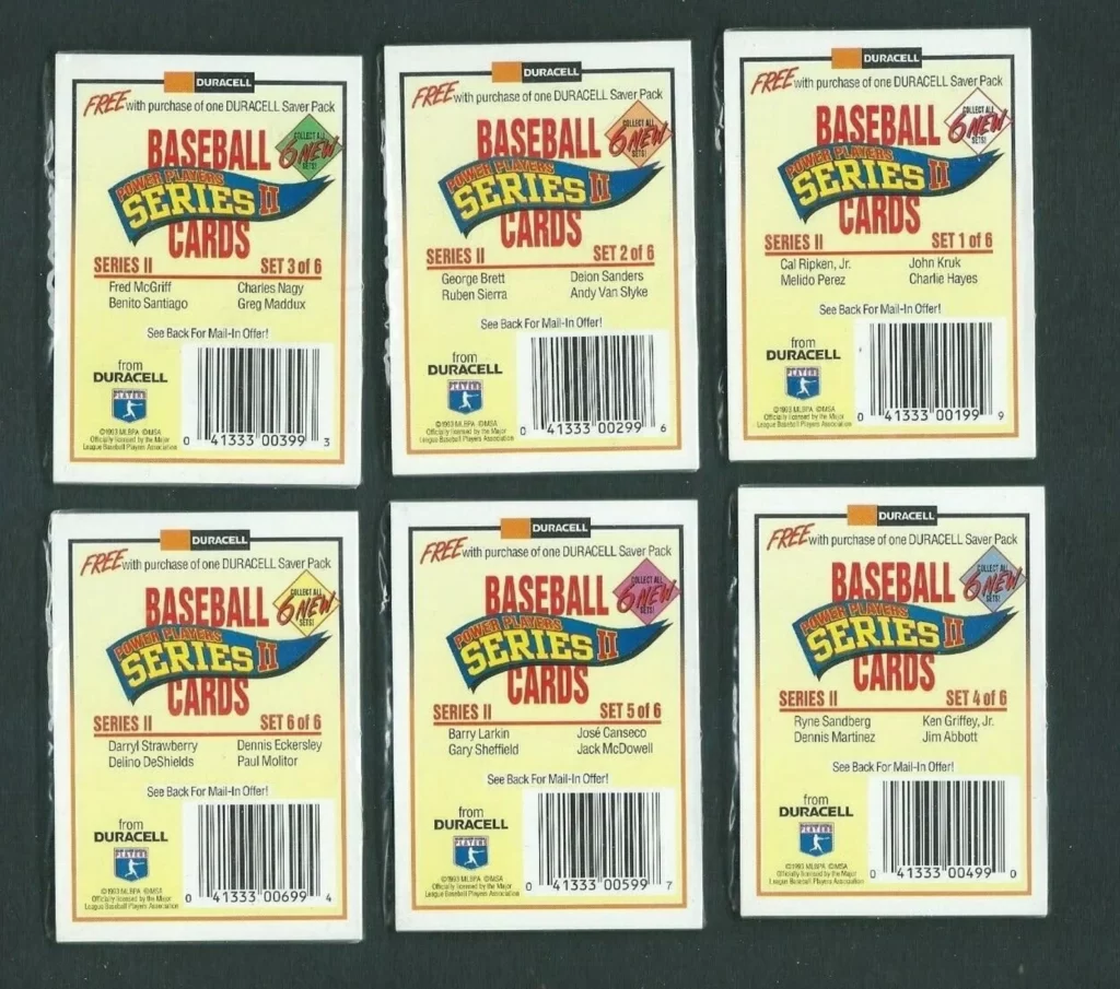 Complete set Duracell 1993 Promo Baseball Cards, New/Sealed, packs 16 of Series II, Griffey