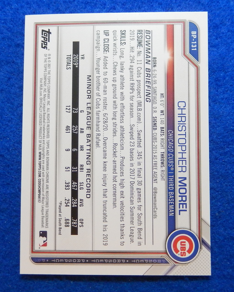 CHRISTOPHER MOREL 2021 Bowman 1st Rookie Baseball Card, Chicago Cubs ...