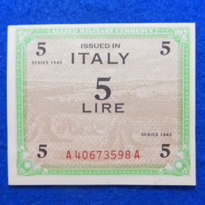 Allied Military Currency Italian Five Lire
