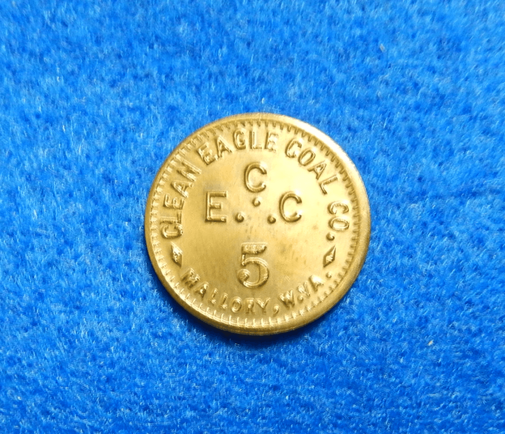 West Virginia Coal Scrip Token Five Cents Clean Eagle Coal Co., Mallory, Logan Co., vintage