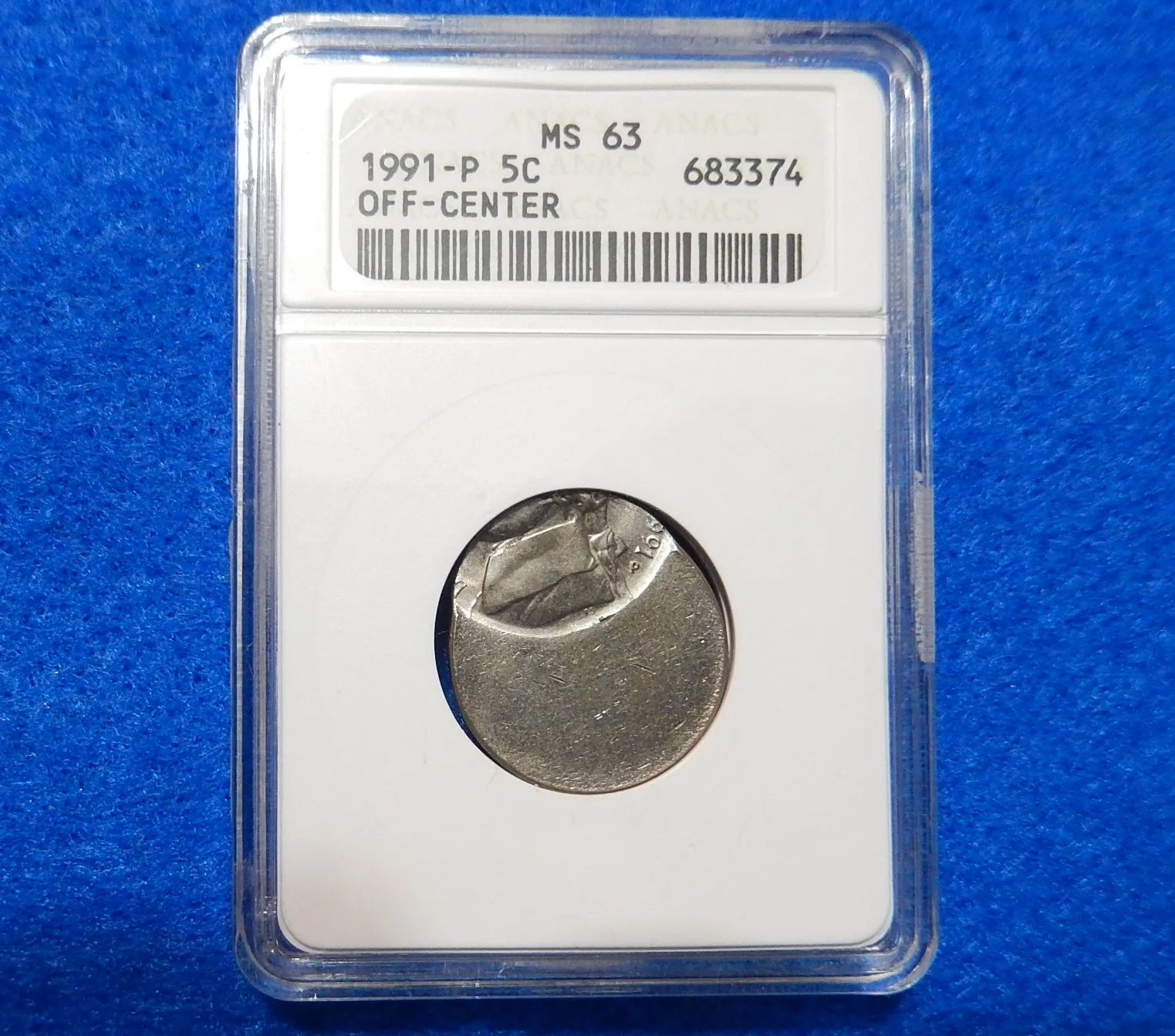 1991 Jefferson Nickel, Graded UNC Off-Center Error