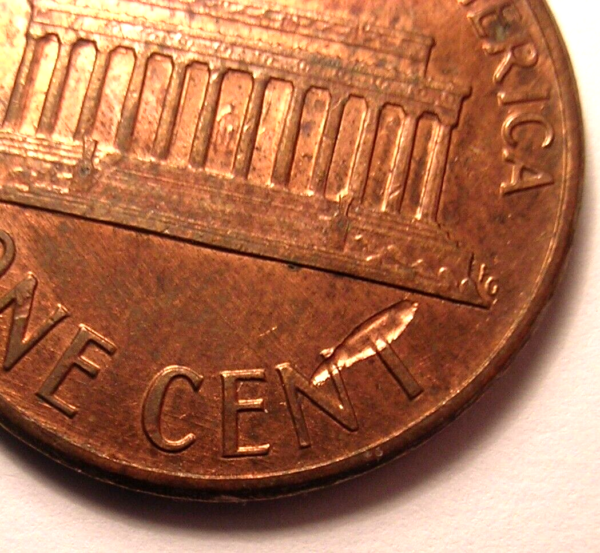 1988 Lincoln Cent Struck Thru Error Coin