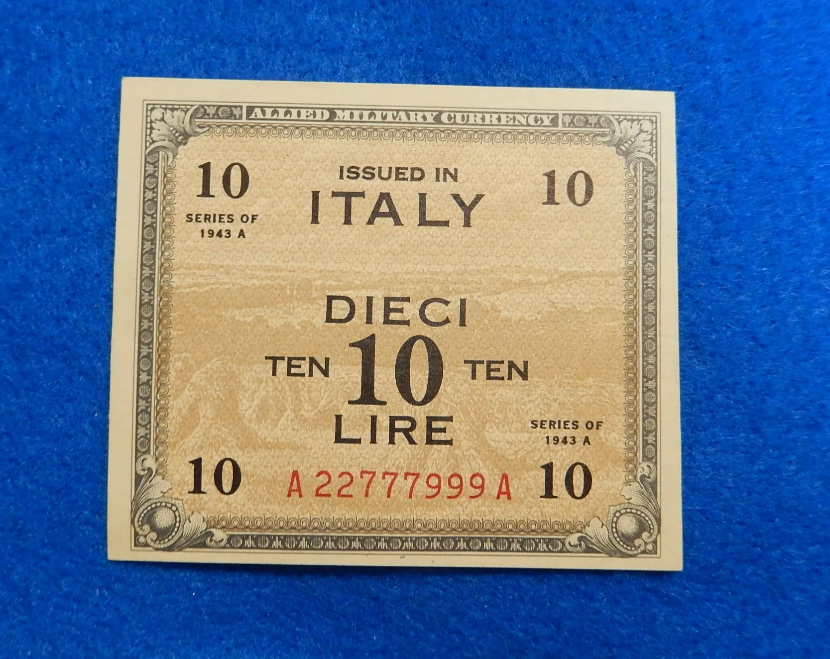 Allied Military Currency Italian 10 Lire