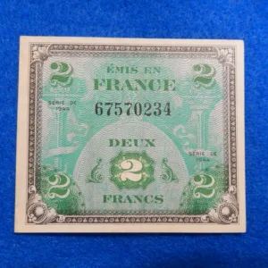 1944 France 2 Francs Allied Military Currency/Paper Money WWII