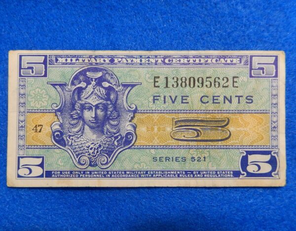 Series 521 Military Payment Certificate Five Cents