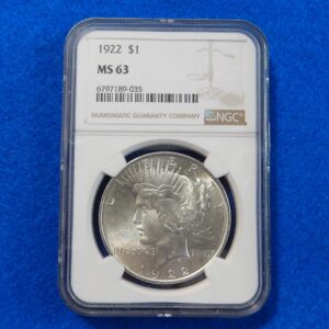 1922 NGC Graded Uncirculated Silver Peace Dollar Coin