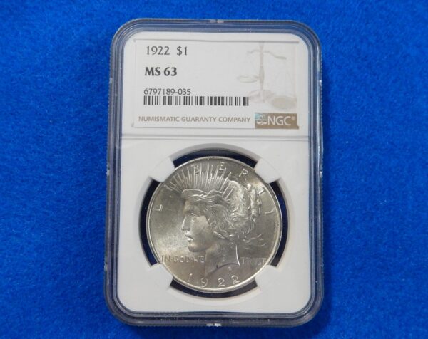 1922 NGC Graded Uncirculated Silver Peace Dollar Coin