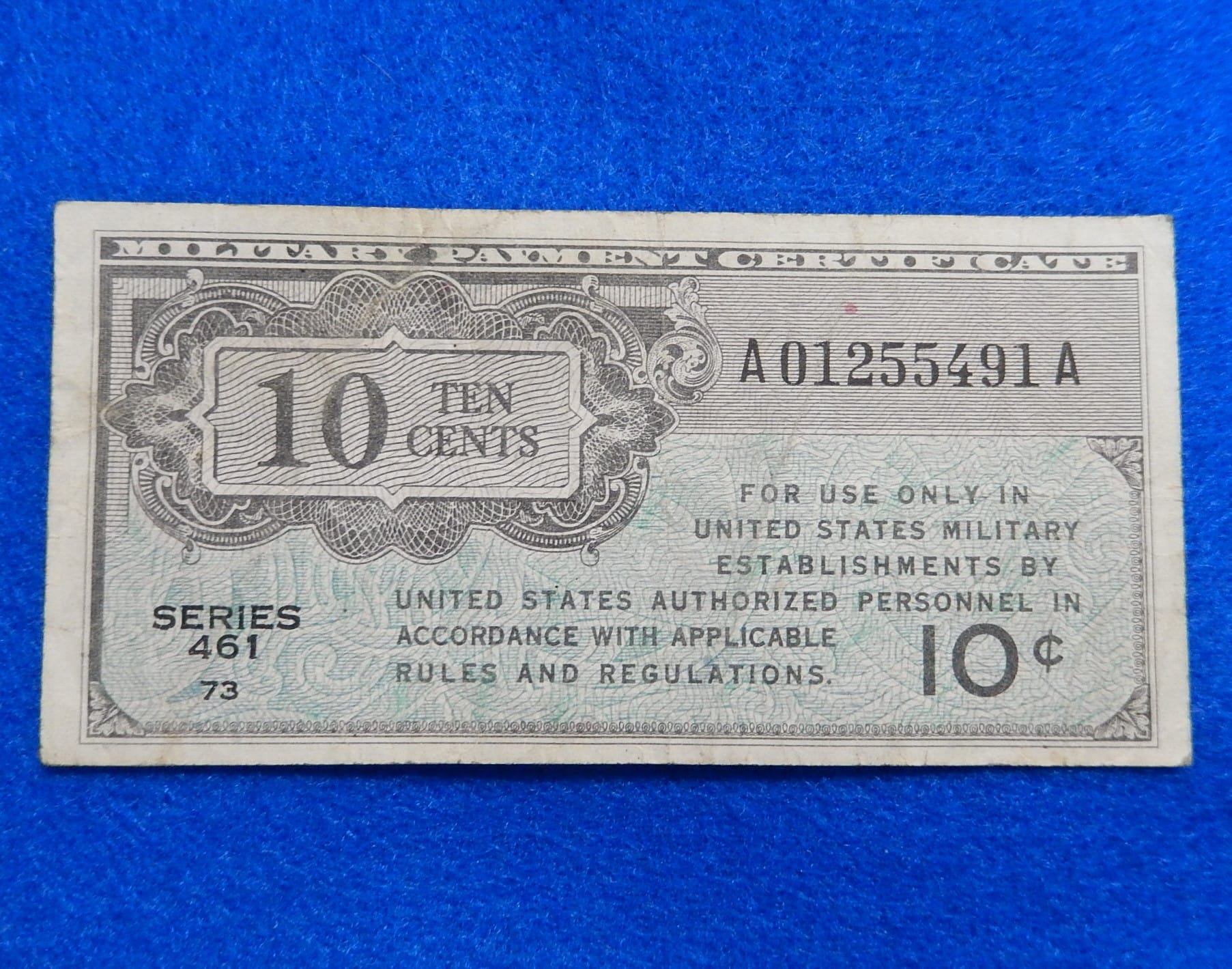 Series 461 Military Payment Certificate, Ten Cents, 1946, Post WWII Era ...