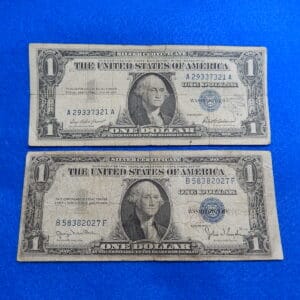 2 Blue Seal Silver Certificate $1 Notes