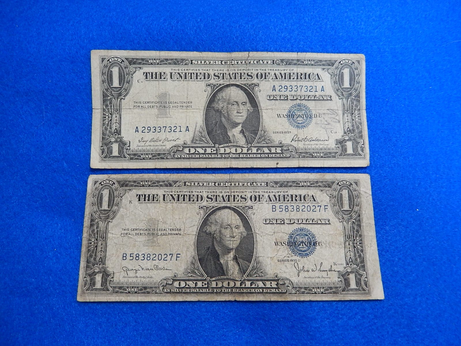 2 Blue Seal Silver Certificate $1 Notes