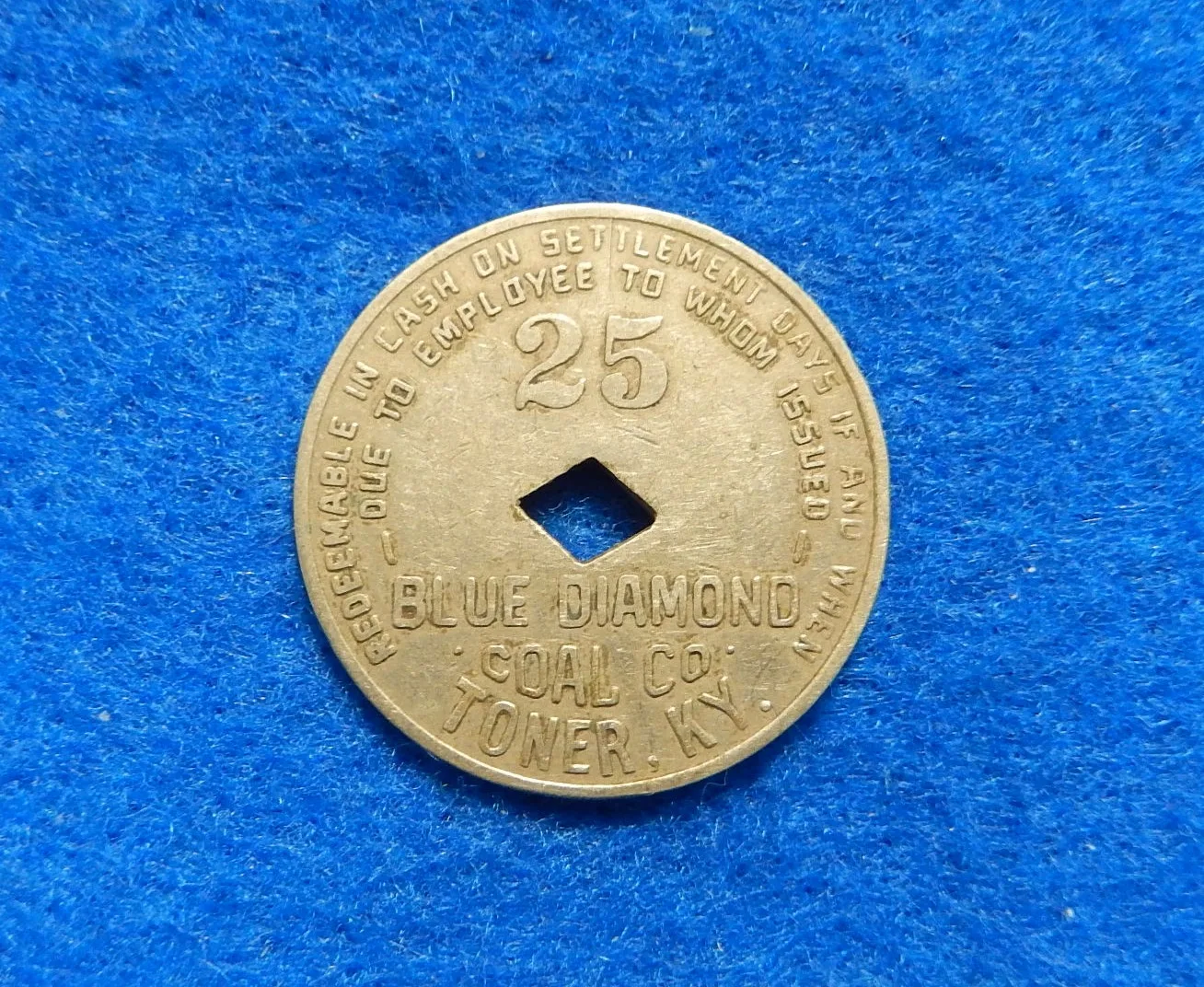Coal Scrip Token: Blue Diamond Coal Co., Toner Kentucky - 25 Cents