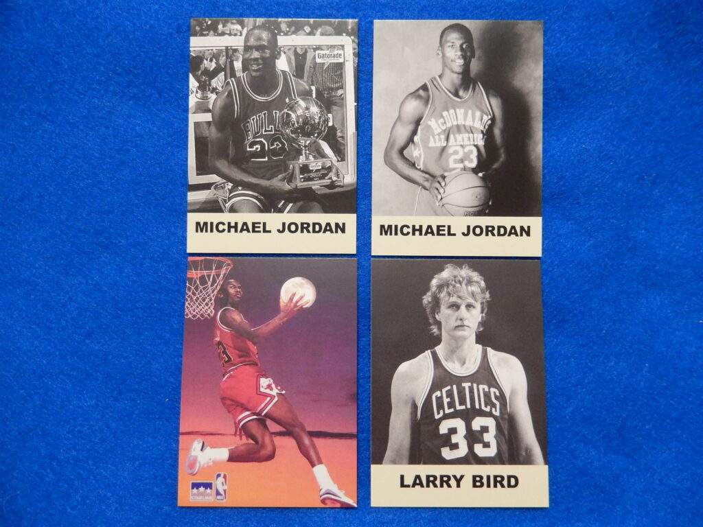 Michael Jordan and Larry Bird vintage promo cards