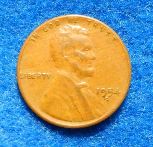 1954-S Lincoln Wheat Cent "BIE" Die Chip Error Coin