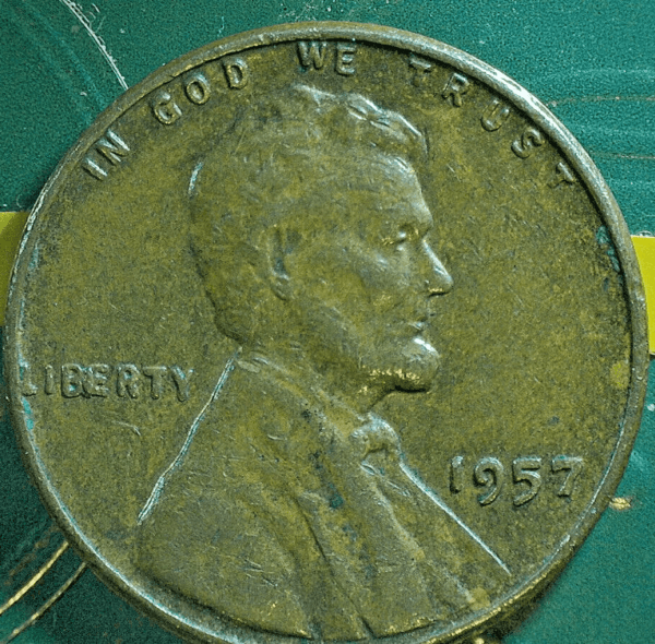 1957-P Lincoln Wheat Cent "BIE" Die Chip Error Coin