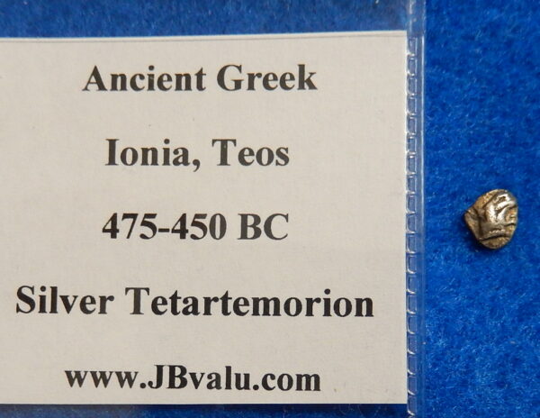 Ancient Greek Ionia, Teos.,Tetartemorion, Circa 475-450 BC. Silver Coin