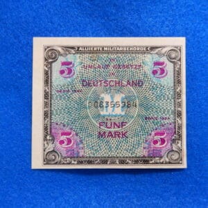 1944 5 Mark Germany Allied Military Currency WWII, CRISP AU