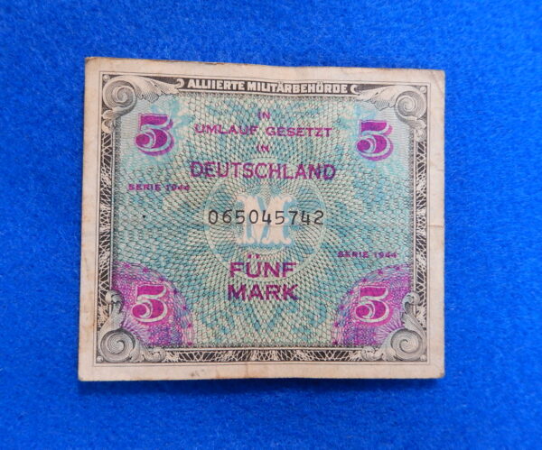 WW2 Allied Military Currency 5 Mark