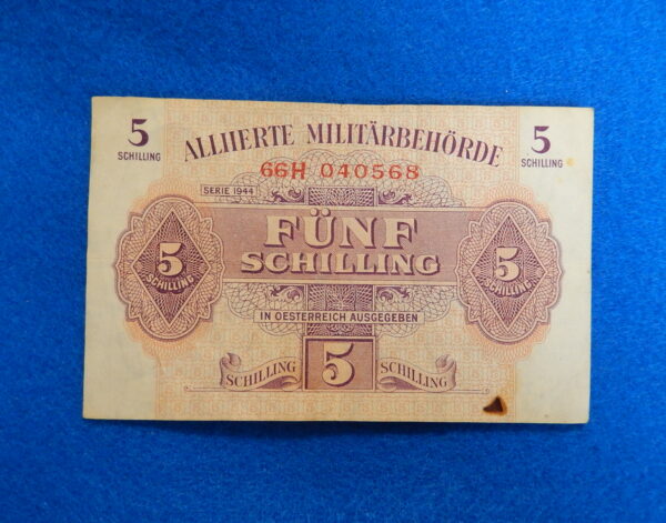 WW2 Allied Military Currency Austria 5 Schilling