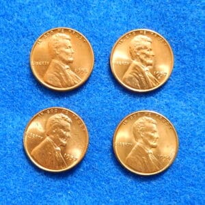 Lot of 4 UNCIRCULATED 1950's Lincoln Wheat Cents including 1954S