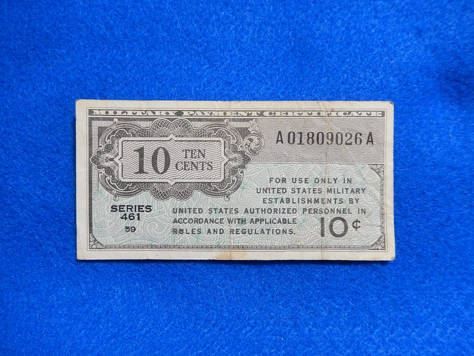 Series 461 Military Payment Certificate, Ten Cents